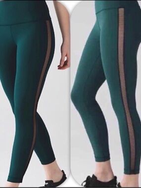 Lululemon Womens High Times Wing Mesh Leggings Pants Green 25” Size 4